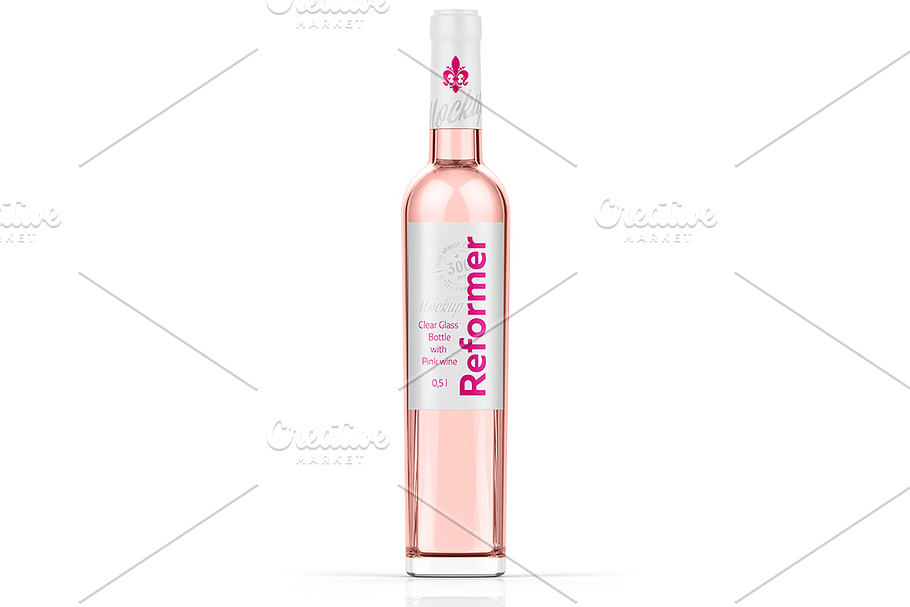 Glass Bottle with Pink wine Mockup