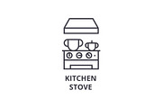 kitchen stove line icon, outline sign, linear symbol, vector, flat illustration