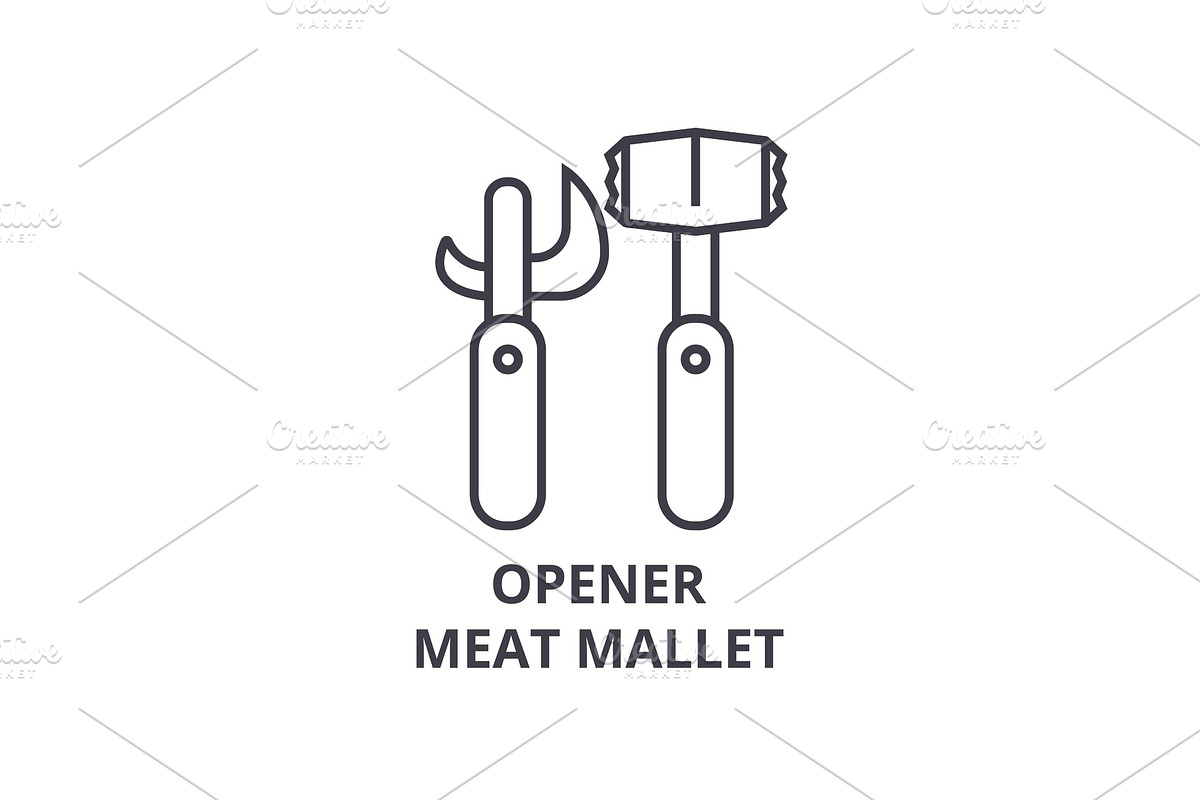 opener meat mallet line icon, outline sign, linear symbol, vector, flat illustration in Objects - product preview 8