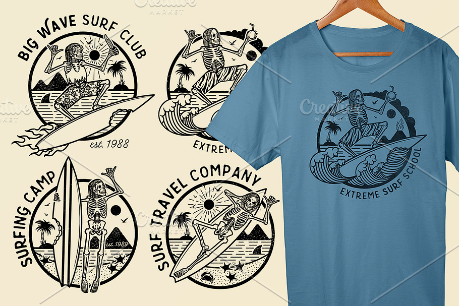 Skeleton Surfer Logo Templates in Illustrations - product preview 8