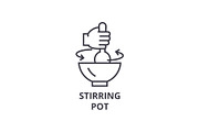 stirring pot line icon, outline sign, linear symbol, vector, flat illustration