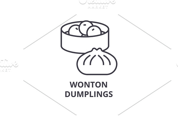 wonton, dumplings line icon, outline sign, linear symbol, vector, flat illustration