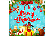 Christmas greeting poster of winter holiday gift
