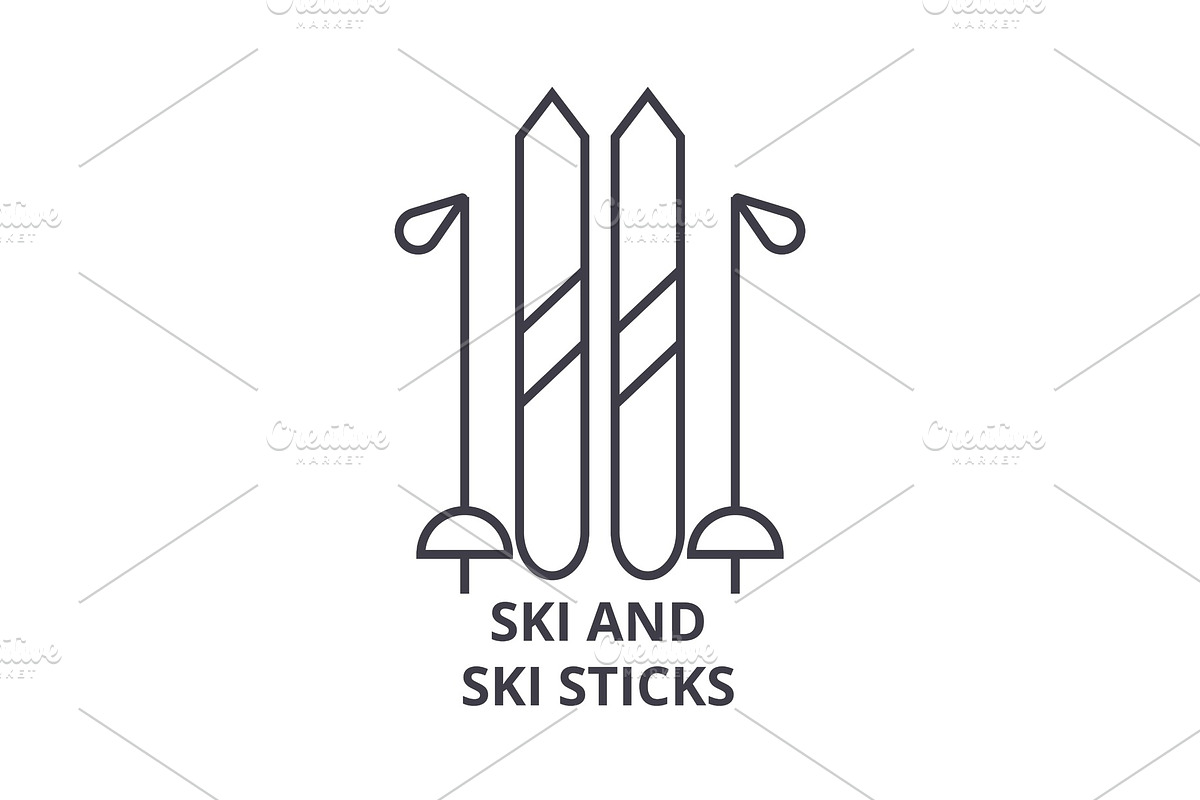 ski and ski sticks line icon, outline sign, linear symbol, vector, flat illustration in Illustrations - product preview 8