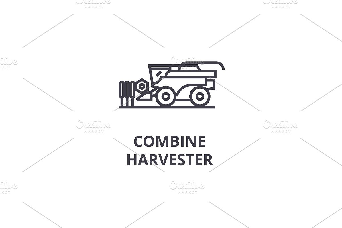 combine harvester line icon, outline sign, linear symbol, vector, flat illustration in Illustrations - product preview 8