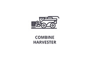 combine harvester line icon, outline sign, linear symbol, vector, flat illustration