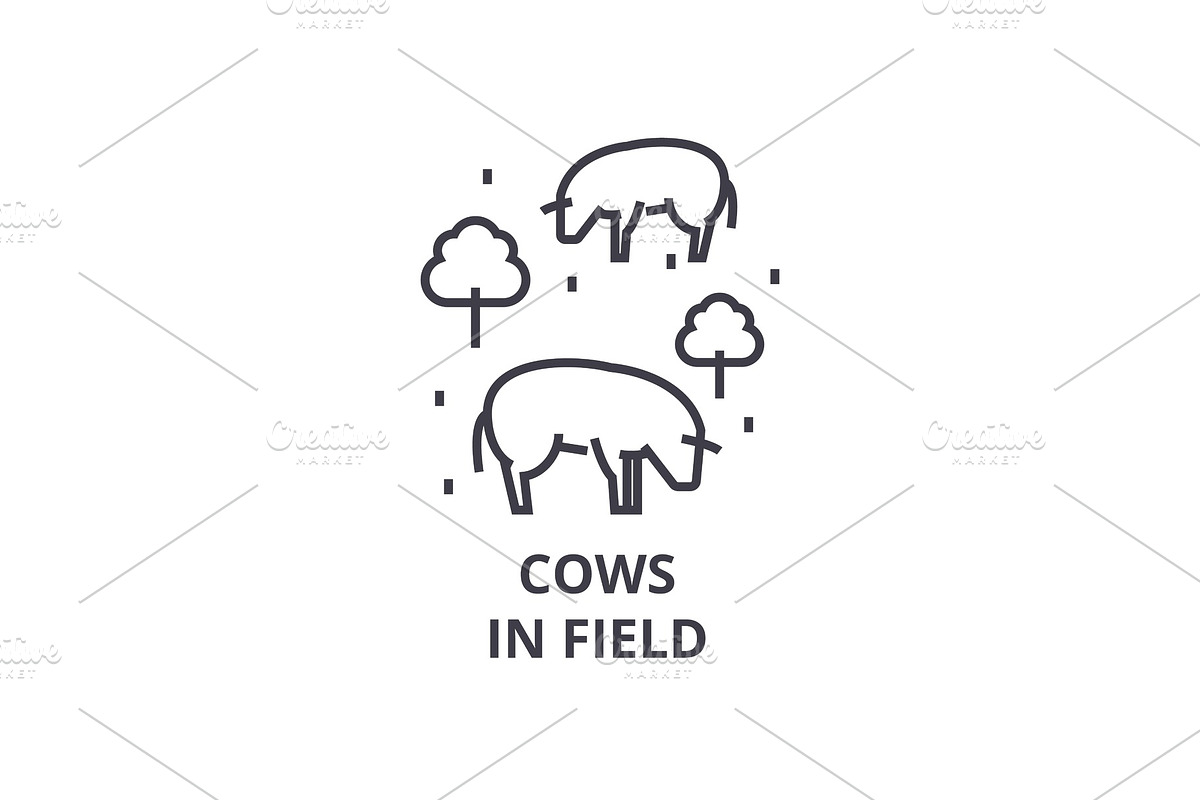 cows in field line icon, outline sign, linear symbol, vector, flat illustration in Illustrations - product preview 8
