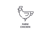 farm chicken line icon, outline sign, linear symbol, vector, flat illustration