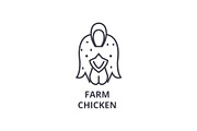 farm chicken, hen line icon, outline sign, linear symbol, vector, flat illustration