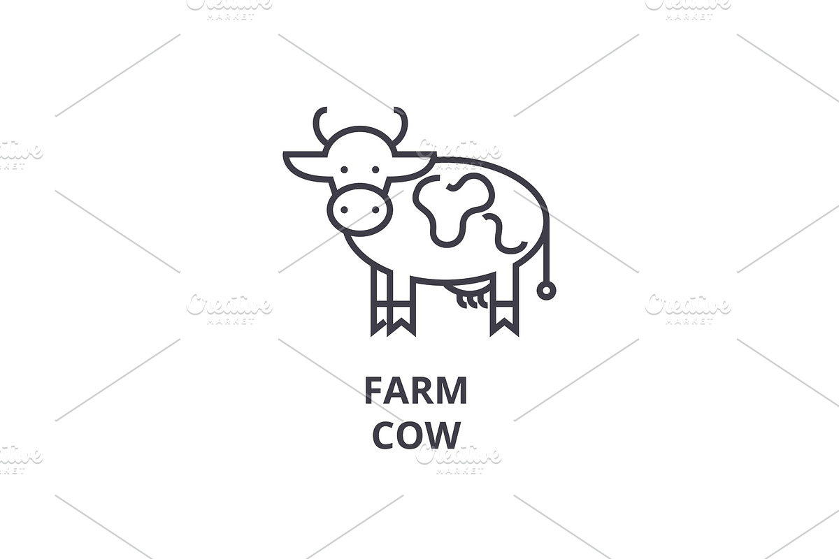 farm cow line icon, outline sign, linear symbol, vector, flat illustration in Illustrations - product preview 8