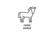 farm horse line icon, outline sign, linear symbol, vector, flat illustration
