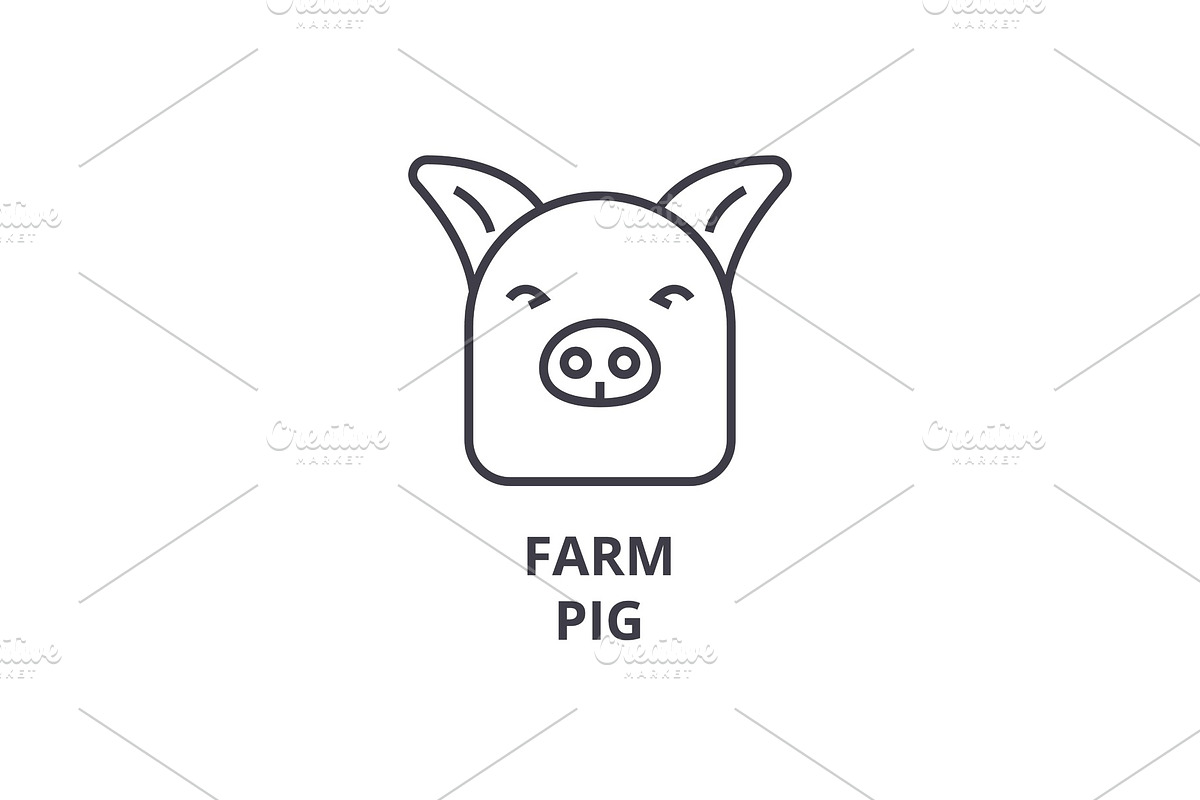 farm pig line icon, outline sign, linear symbol, vector, flat illustration in Illustrations - product preview 8