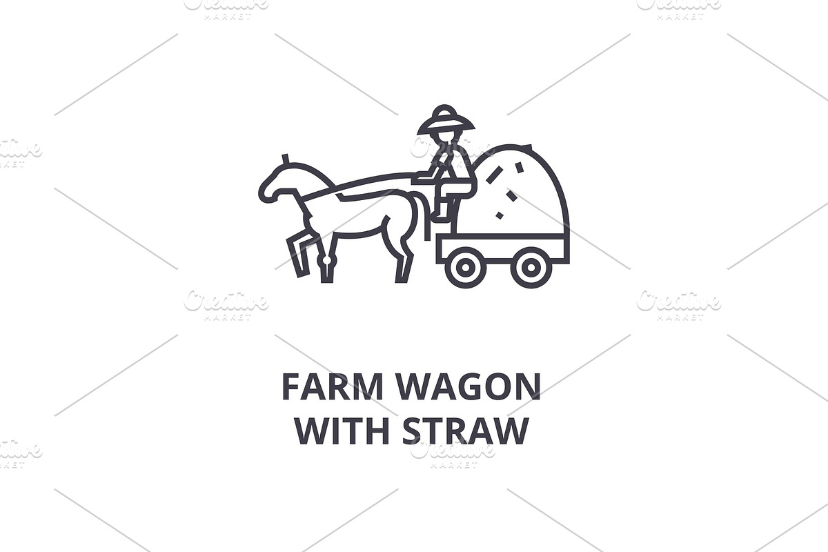 farm wagon with straw line icon, outline sign, linear symbol, vector, flat illustration in Illustrations - product preview 8