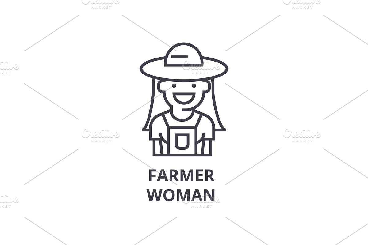 farmer woman line icon, outline sign, linear symbol, vector, flat illustration in Illustrations - product preview 8