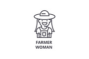 farmer woman line icon, outline sign, linear symbol, vector, flat illustration