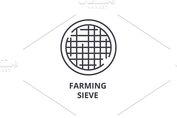 farming sieve line icon, outline sign, linear symbol, vector, flat illustration