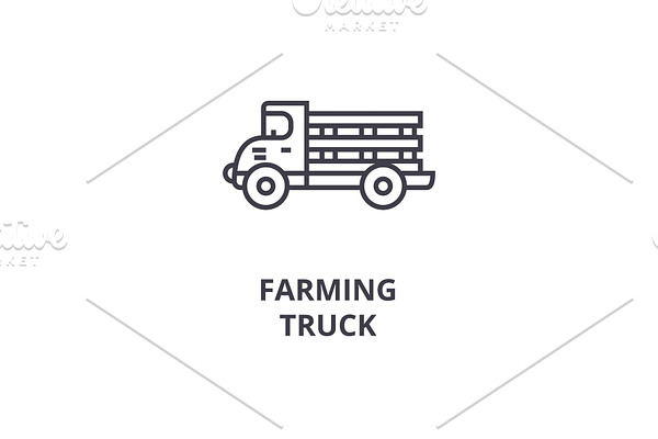 farming truck line icon, outline sign, linear symbol, vector, flat illustration