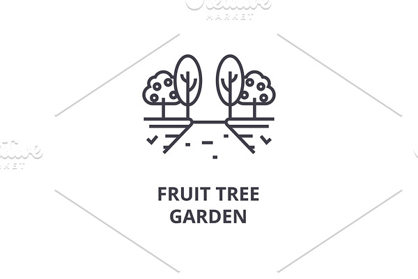 fruit tree garden line icon, outline sign, linear symbol, vector, flat illustration