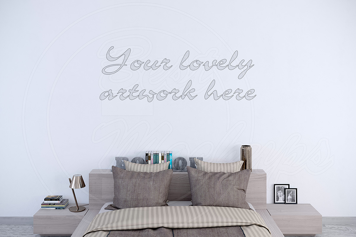 Empty wall interior mockup bedroom in Print Mockups - product preview 8