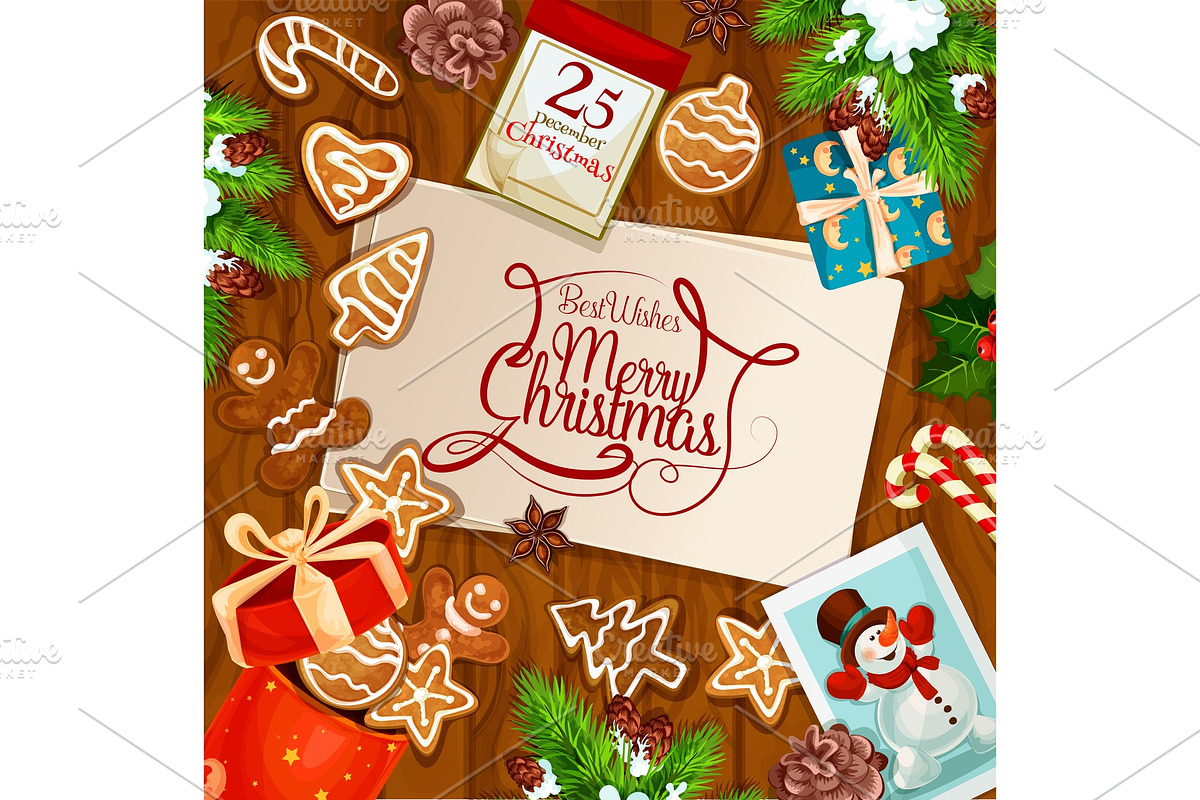 Christmas cookie and Santa gift greeting card in Illustrations - product preview 8