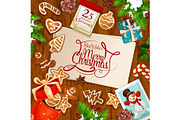Christmas cookie and Santa gift greeting card