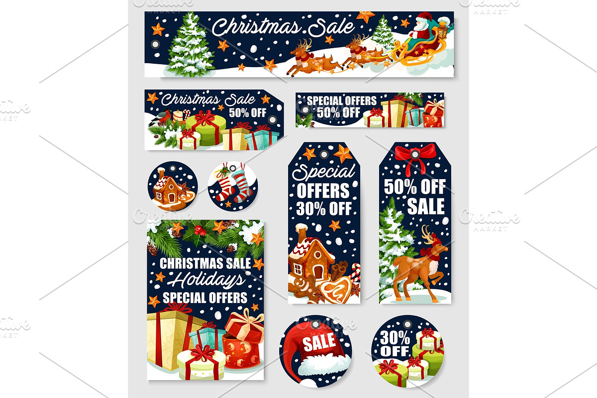 Christmas sale tag and winter holiday offer banner in Illustrations - product preview 8