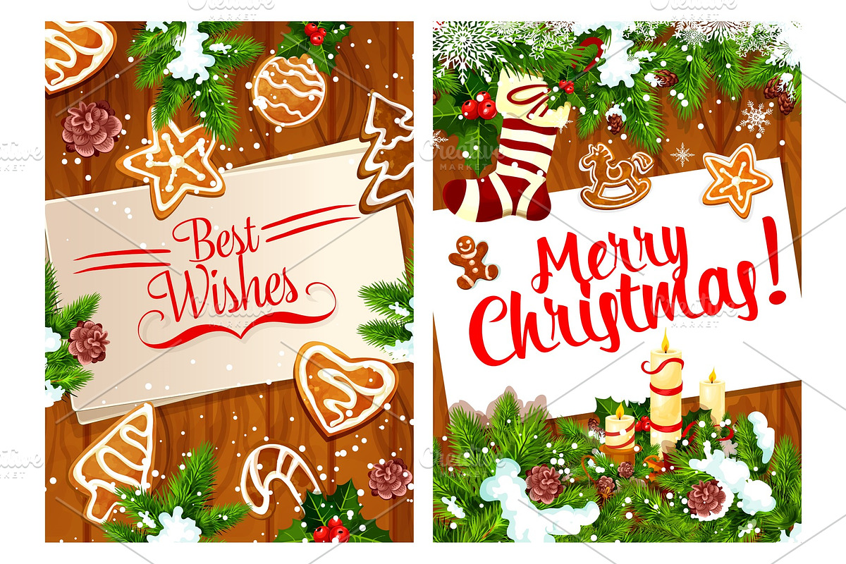 Merry Christmas holidays vector greeting card in Illustrations - product preview 8