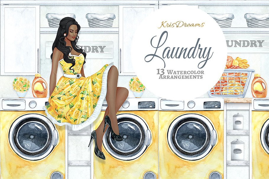 Laundry Watercolor Clipart 2 in Illustrations - product preview 8