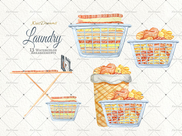 Laundry Watercolor Clipart 2 in Illustrations - product preview 1