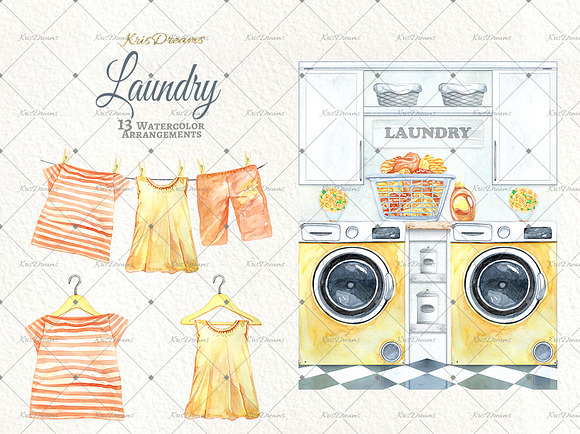 Laundry Watercolor Clipart 2 in Illustrations - product preview 2