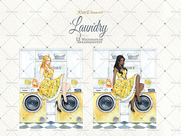 Laundry Watercolor Clipart 2 in Illustrations - product preview 3
