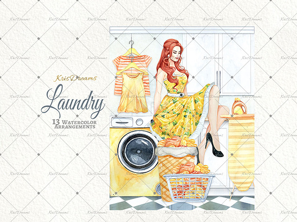 Laundry Watercolor Clipart 2 in Illustrations - product preview 5