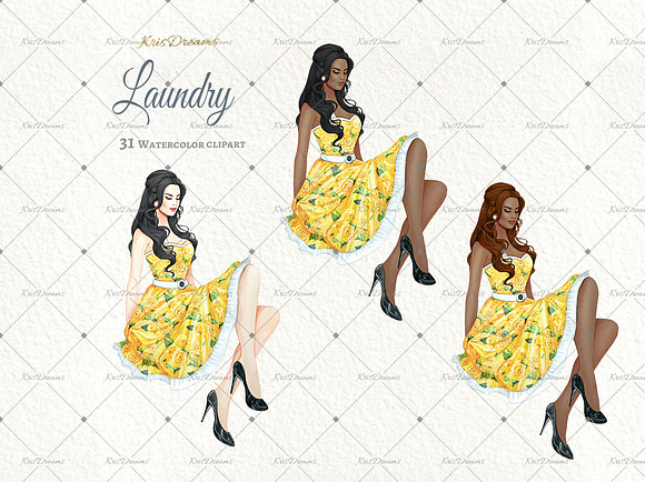 Laundry Watercolor Clipart 1 in Illustrations - product preview 1