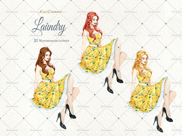 Laundry Watercolor Clipart 1 in Illustrations - product preview 2