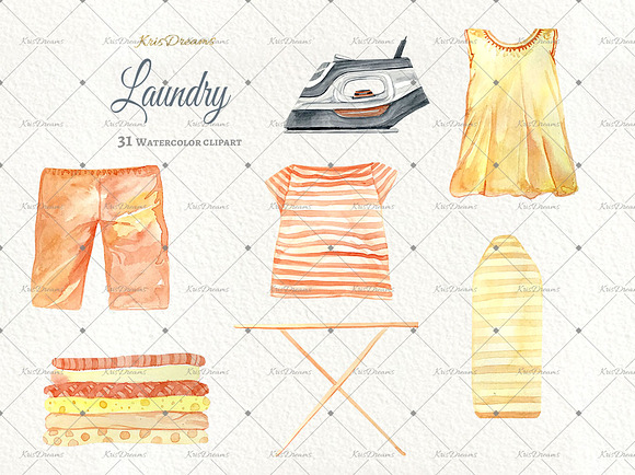 Laundry Watercolor Clipart 1 in Illustrations - product preview 3