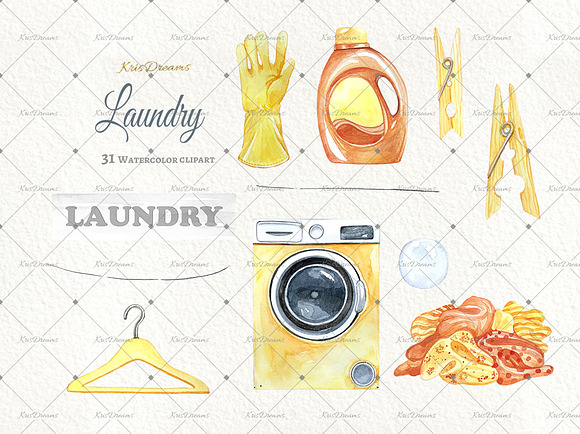 Laundry Watercolor Clipart 1 in Illustrations - product preview 4