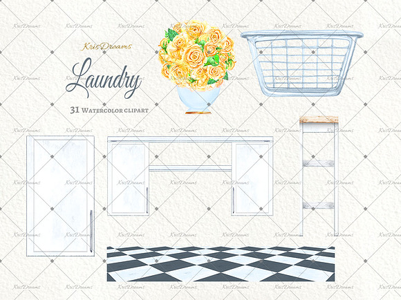 Laundry Watercolor Clipart 1 in Illustrations - product preview 5