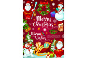 Christmas banner with Xmas gift in Santa sleigh