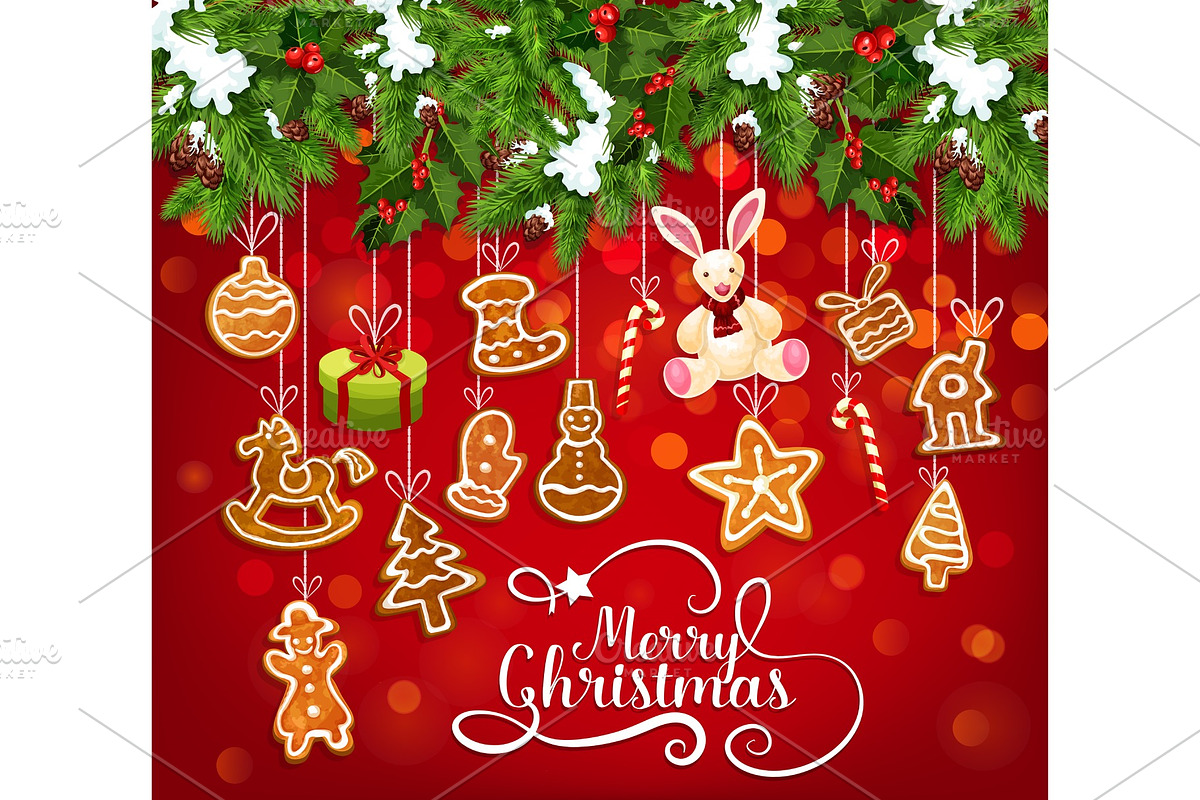 Christmas garland with cookie greeting card design in Illustrations - product preview 8