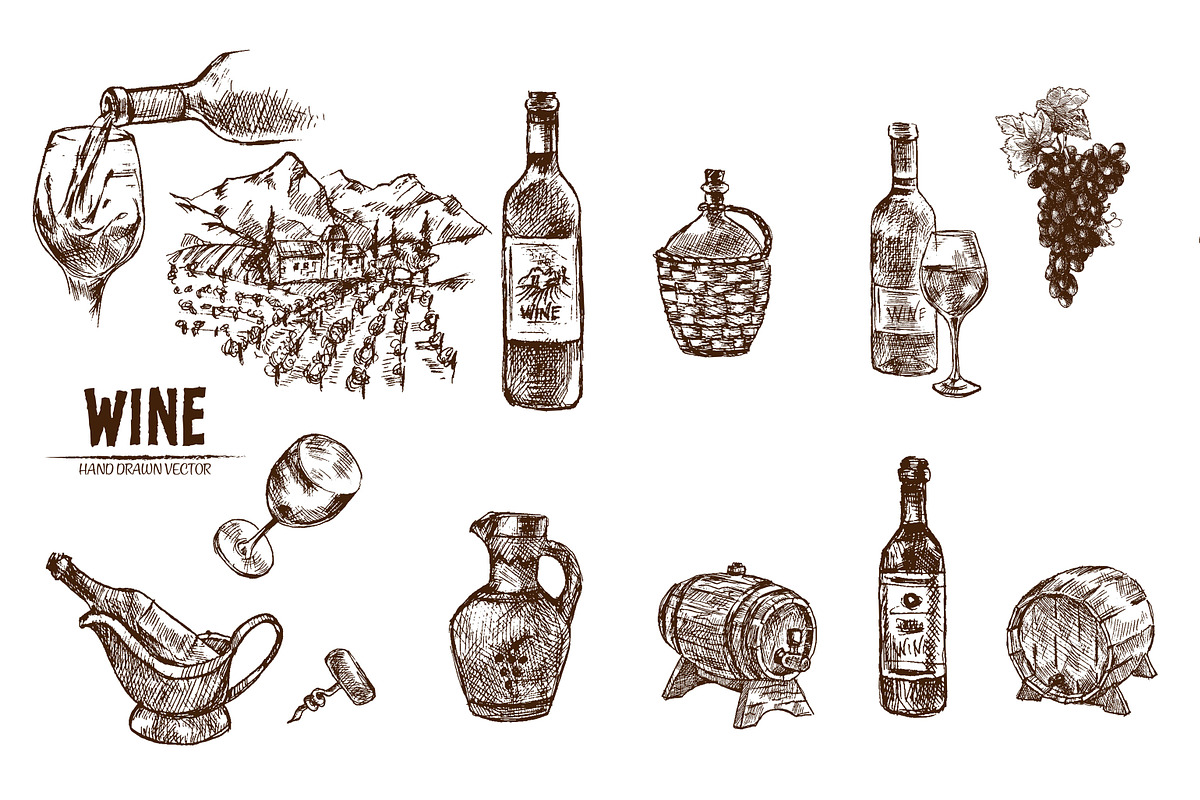 Bundle 12 wine objects vector set in Objects - product preview 8