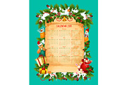 Christmas and New Year calendar on paper scroll
