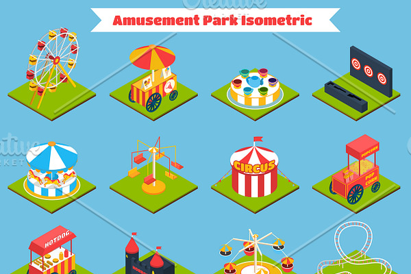 Amusement park isometric icons