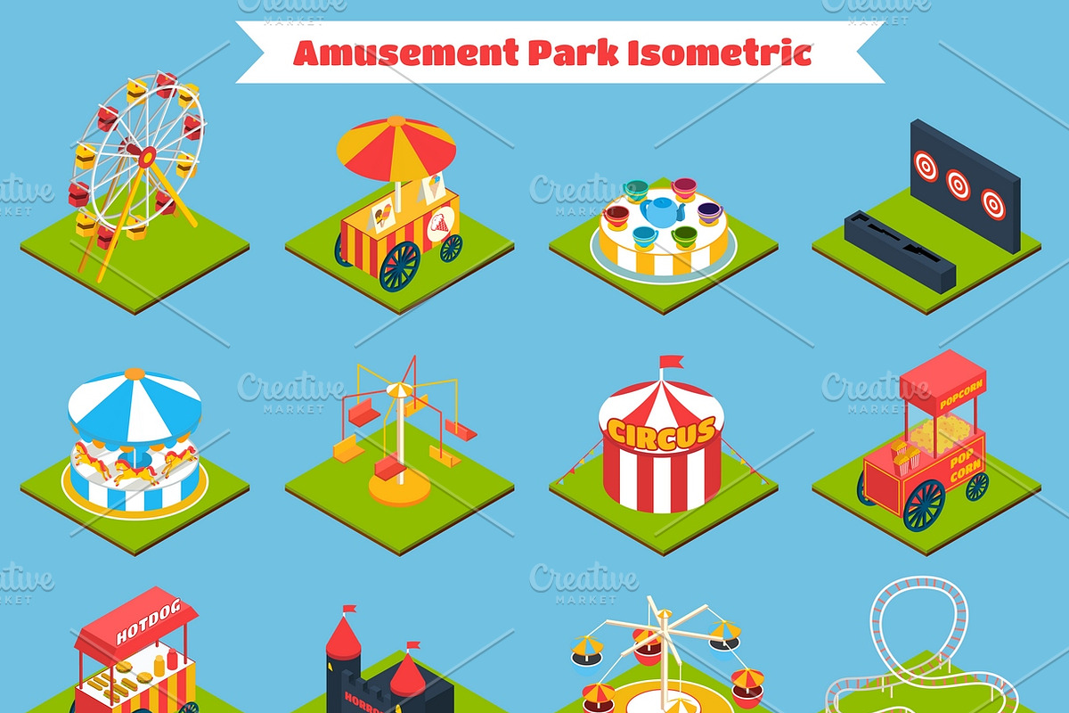 Amusement park isometric icons in Icons - product preview 8