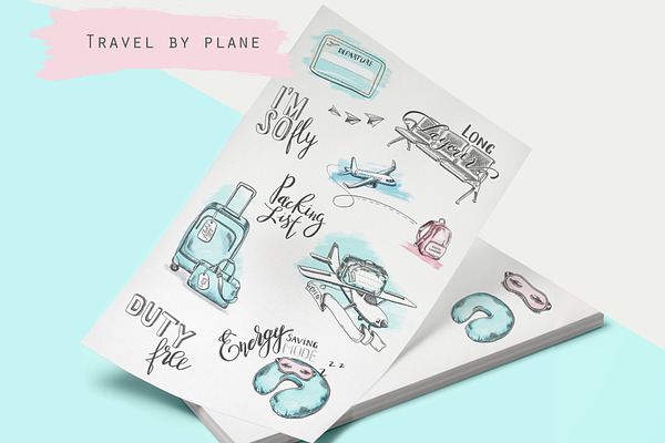 Travel by plane illustrations 