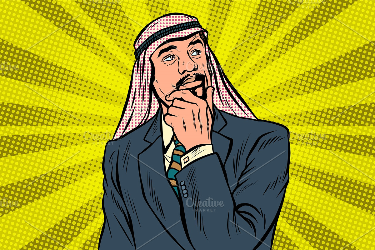 Elderly Arab businessman, thinker pose in Illustrations - product preview 8