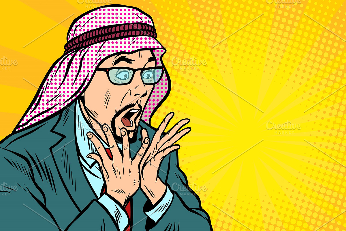 Close-up, face surprise, delight Arab businessman in Illustrations - product preview 8