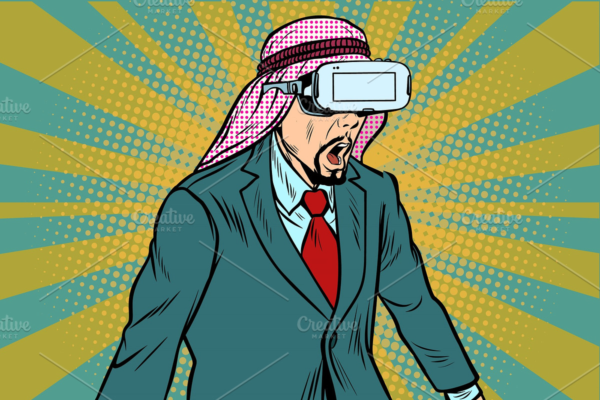 Surprised Arab businessman in VR glasses in Illustrations - product preview 8