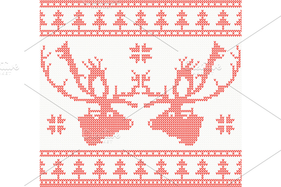 Knitted Deer Seamless Pattern in Red in Illustrations - product preview 8