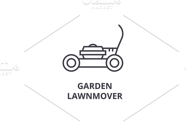 garden lawnmover line icon, outline sign, linear symbol, vector, flat illustration