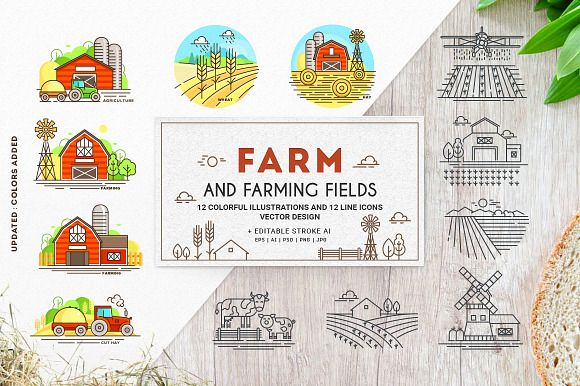 Farm icons and farming fields  in Graphics - product preview 5